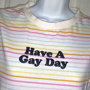 Hot Topic‎ Graphic Tee Have A Gay Day Striped Pastel Rainbow Pride Small